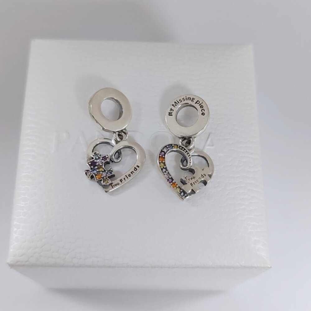 Pandora Puzzle Piece Hearts Splittable Friendship Dangle Charm S925 Silver - Picture 4 of 4